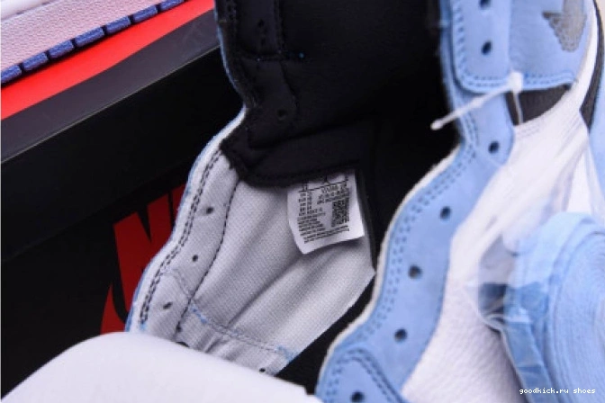 UNIVERSITY RETRO 555088-134 JORDAN 1 HIGH WHITE BLUE AIR BLACK 0719